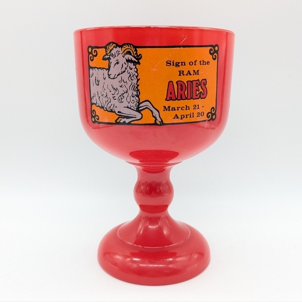 Vintage 70s Indiana Glass Red Orange Aries Zodiac Goblet